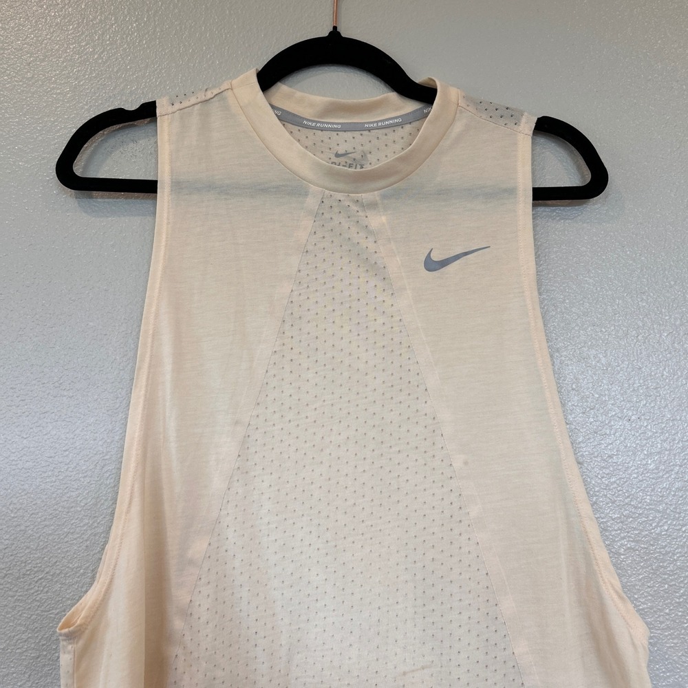 Nike Running‎ Dri-FIT Muscle Tank Top Pale Peach Mesh High Neck Women Large - Picture 3 of 9